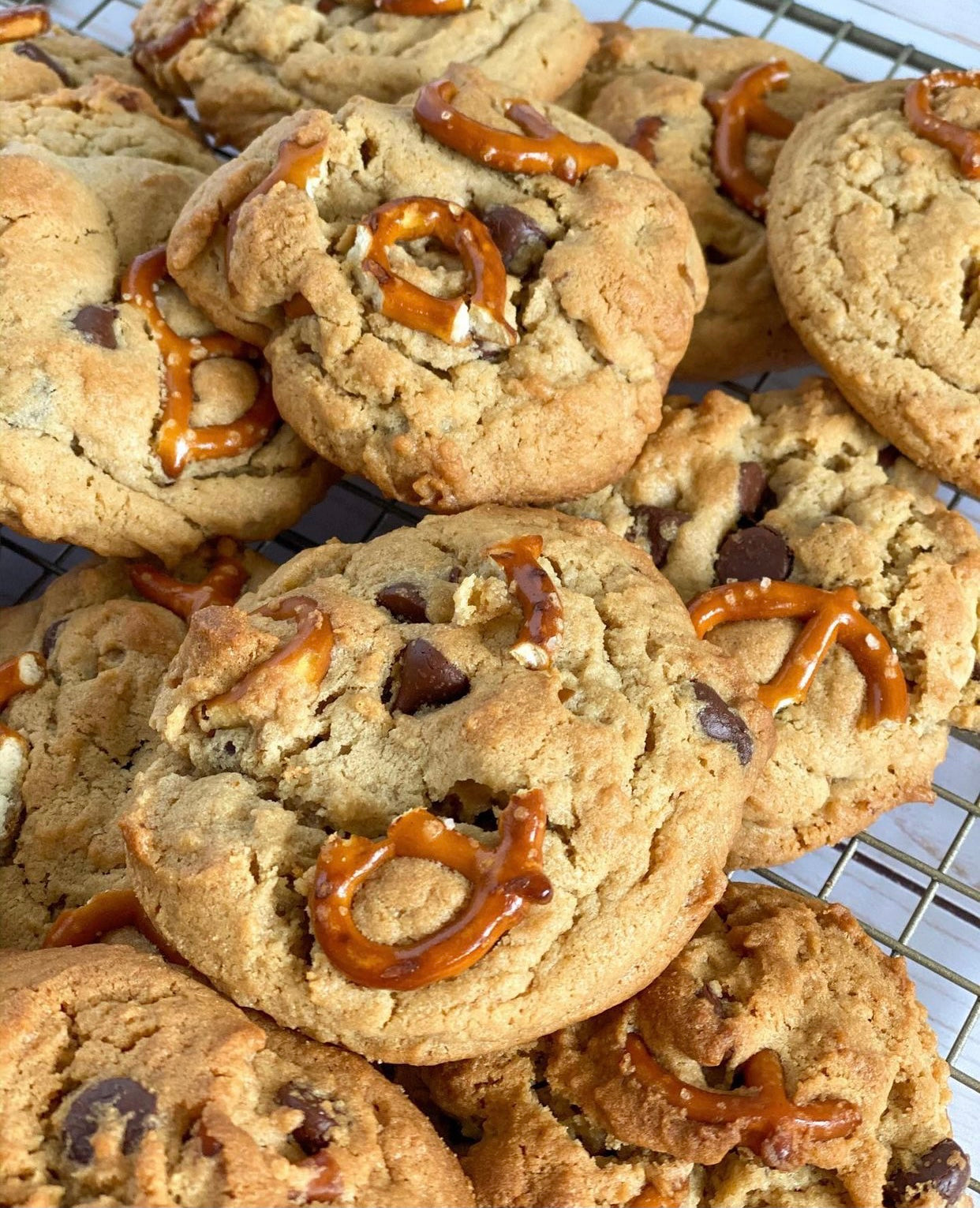 Peanut butter, pretzel, chocolate chip cookies